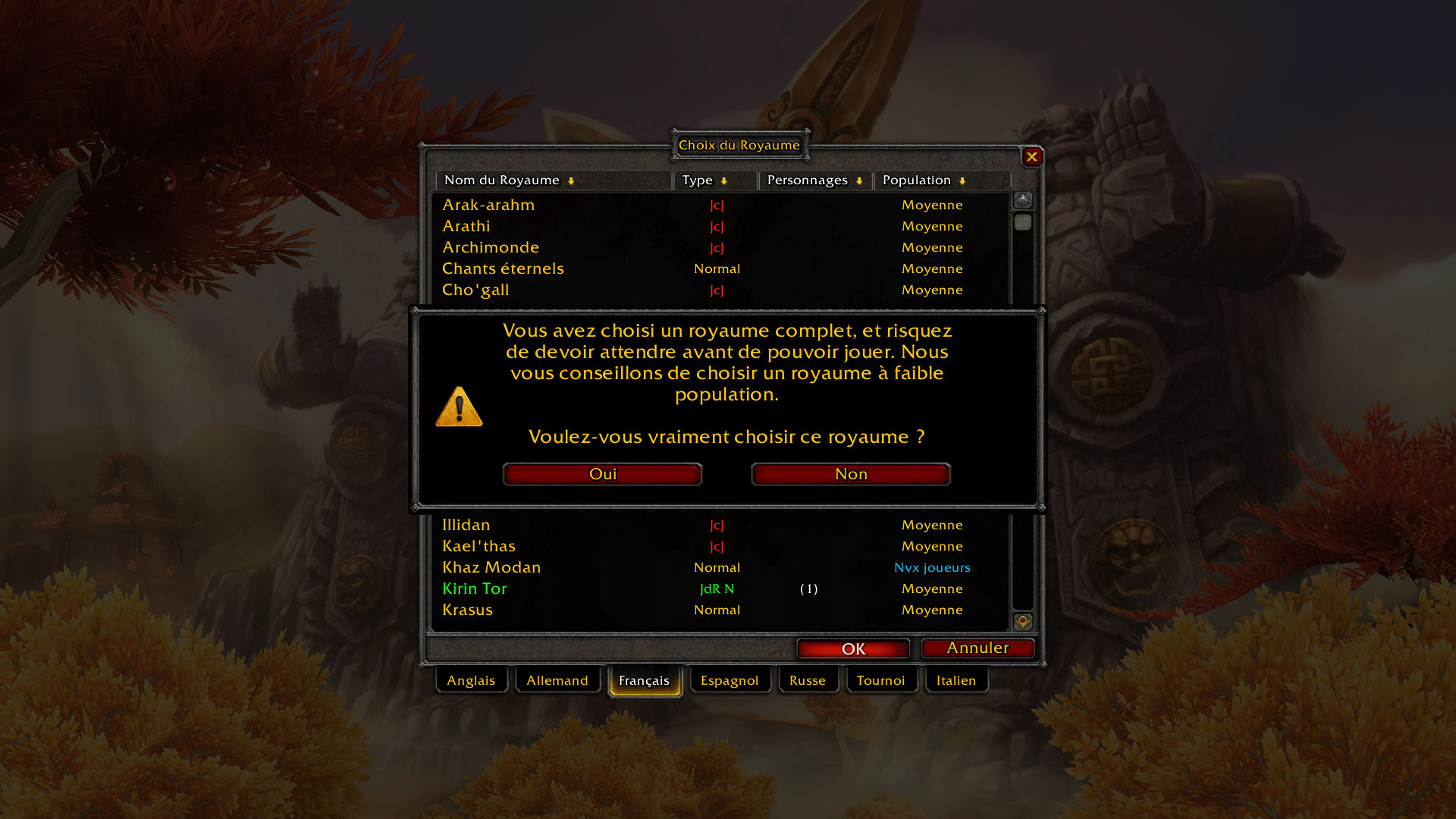 Problème pour trouver un serveur Hyjal